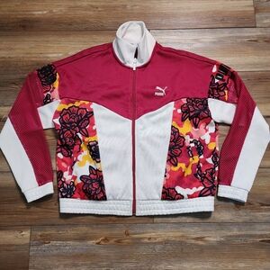 PUMA Flourish Track Jacket Womens XL Cream Pink Floral NEW